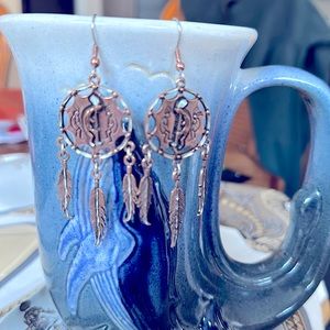 Brass, copper and silver dangle earrings